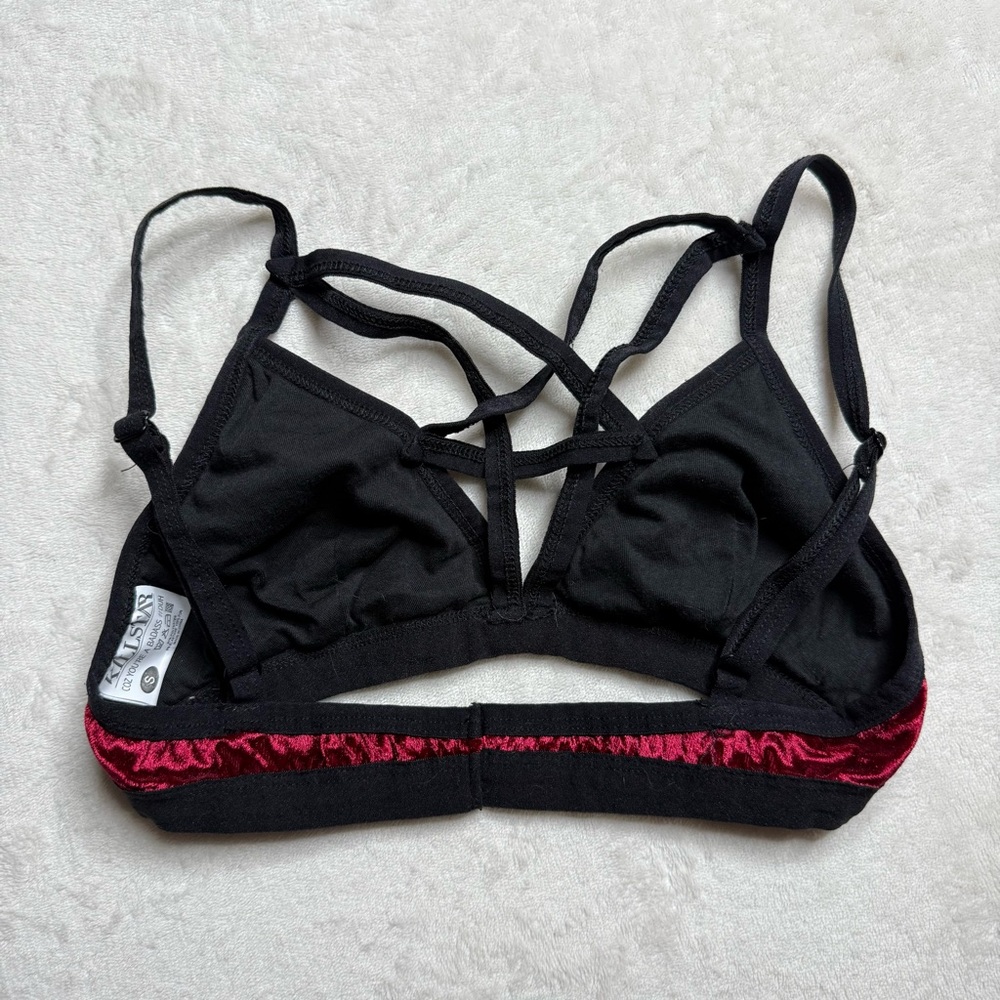 KillStar Black Velvet Bralette Red Bra Women’s Size Small - Picture 2 of 3